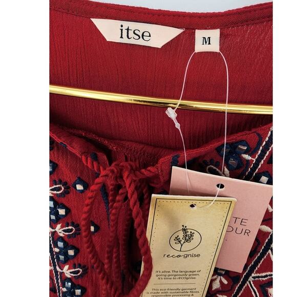New NWT Itse Embroidered Long Sleeve Red Top Medium Boho - Picture 8 of 10